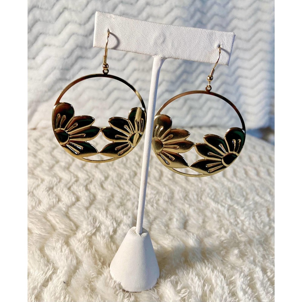 Gold Floral Hoops